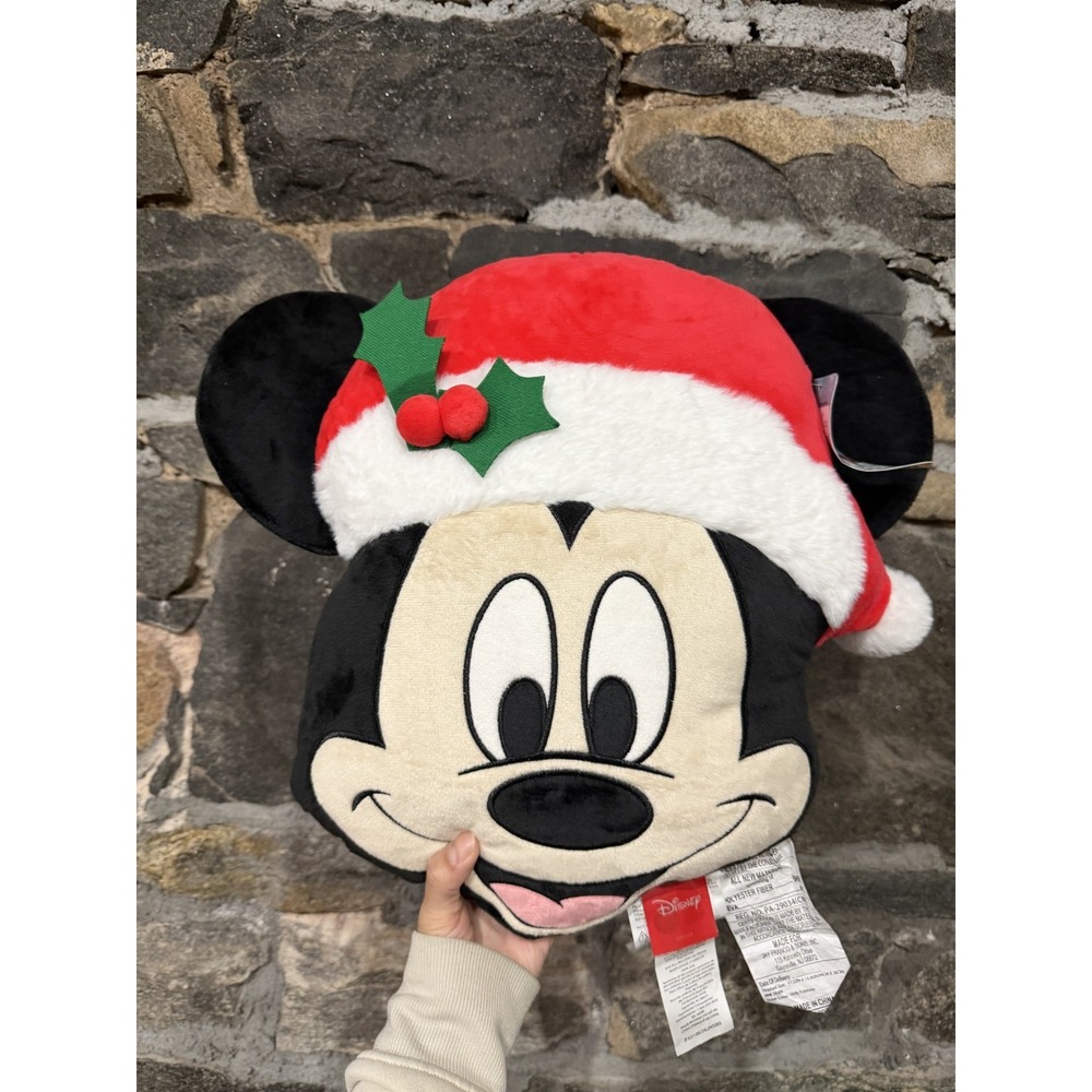 Disney Mickey Mouse Head Christmas Santa Hat 13" Plush Soft Toy Stuffed Animal